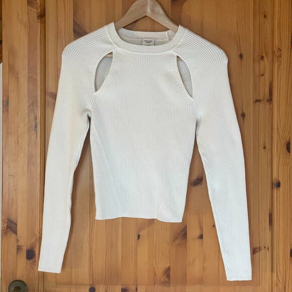 Size S Abercrombie & Fitch White Collarbone Cutout Slim Top - Picture 1 of 6